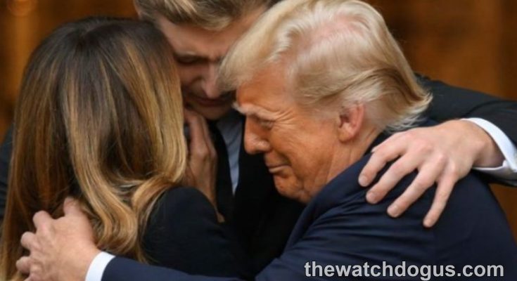 Family members embrace at formal event, reflecting on Barron Trump upbringing and family values
