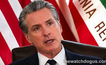 California political figure speaks at podium with American and state flags during Julia Brownley re-election campaign event