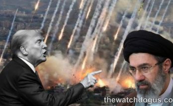 Multiple blasts attack illustration showing explosions over cityscape with two political figures