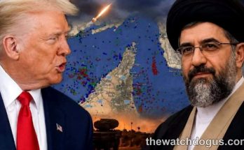 Political figures facing off with military conflict imagery and map representing US Iran deal negotiations tensions